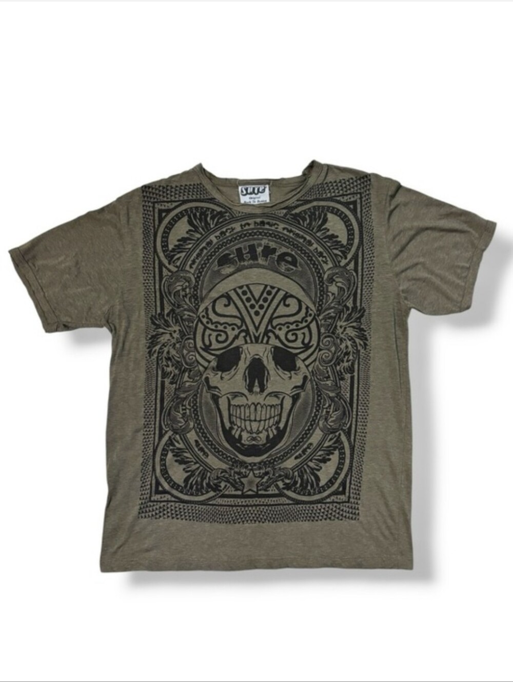 SURE DESIGN Green Crinkle Cotton Crew Size Medium Trippy Skull Graphic